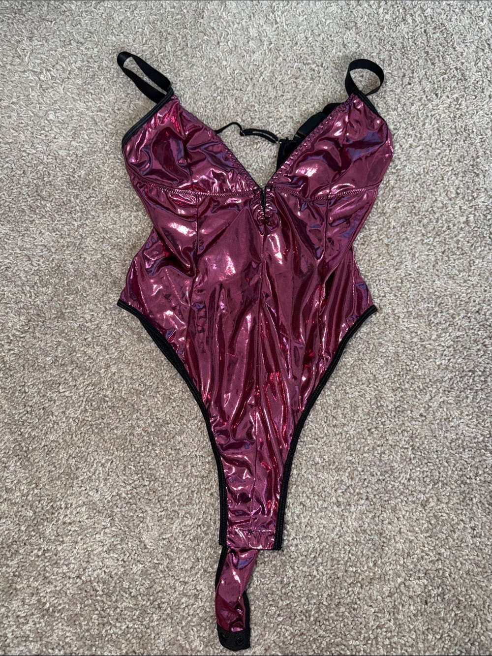Women’s Shiny Burgundy Bodysuit Lingerie